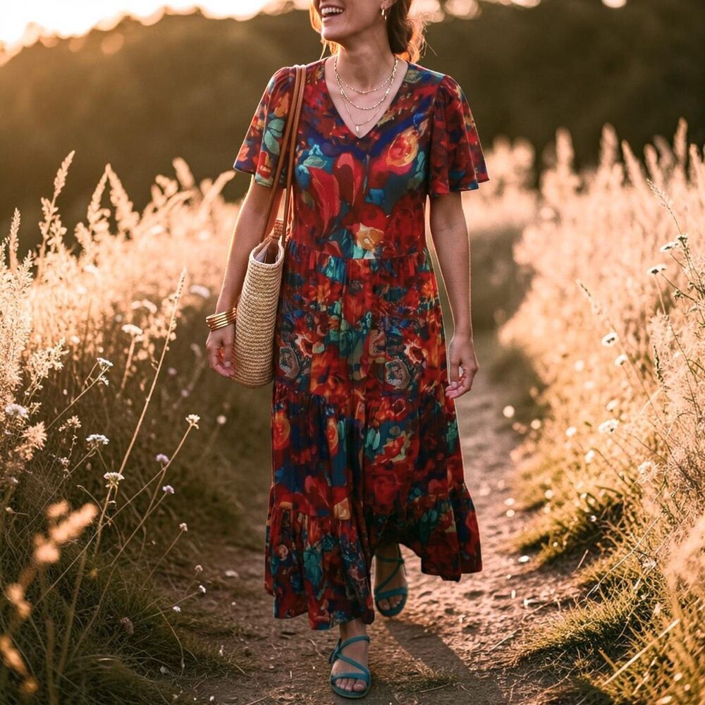 Soft Surroundings Fairy Coastal Cowgirl Prairie Boho Printemps Maxi Dress